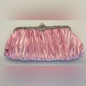 Chic Pink Satin Clutch with Silver Accents